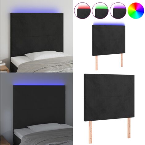 Cabecero con luces LED terciopelo negro 90x5x118/128 cm - Cabecero de cama - Luces LED