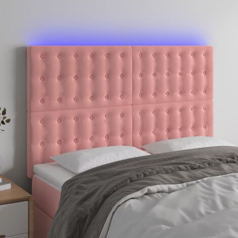 Cabecero con luces LED terciopelo rosa 144x5x118/128 cm