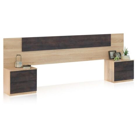 Cabecero con mesitas Akari Roble Canadian - Óxido 247cm (ancho) x 50,5cm (alto)