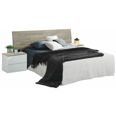 MIRAKEMUEBLE Cabecero con Mesitas New Dreams en Blanco y Roble 135-160 cm