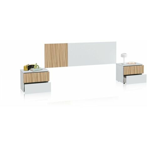 Cabecero con mesitas Nitza Blanco Artik (Blanco Mate) - Natur (ancho) x 50cm (alto)