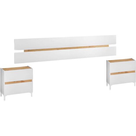 Cabecero con mesitas Tempus Blanco Artik (Blanco Mate) - Roble Nodi (ancho) x 47cm (alto)