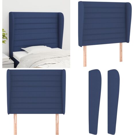 Cabecero con orejas de tela azul 103x23x118/128 cm - Orejas de cama - Cabecero azul