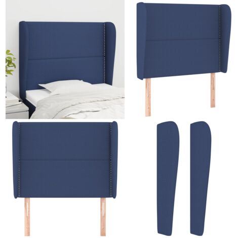 Cabecero con orejas de tela azul 103x23x118/128 cm - Orejas de cama - Cabecero azul