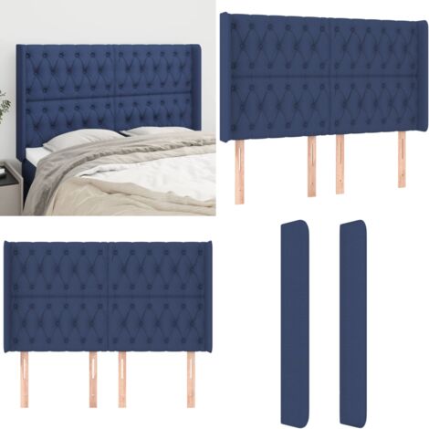 Cabecero con orejas de tela azul 163x16x118/128 cm - Orejas de cama - Cabecero azul