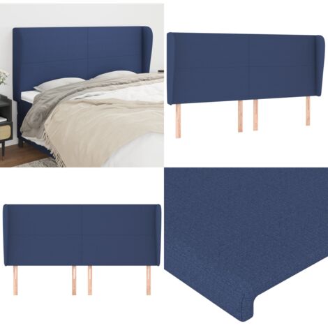 Cabecero con orejas de tela azul 163x23x118/128 cm - Cabecero con orejas - Cabecero azul