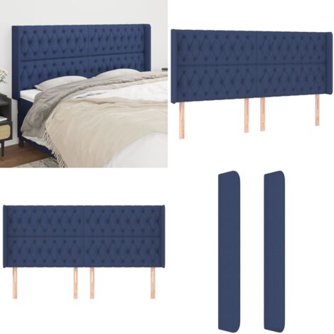 Cabecero con orejas de tela azul 183x16x118/128 cm - Cabecero con orejas - Cabecero azul