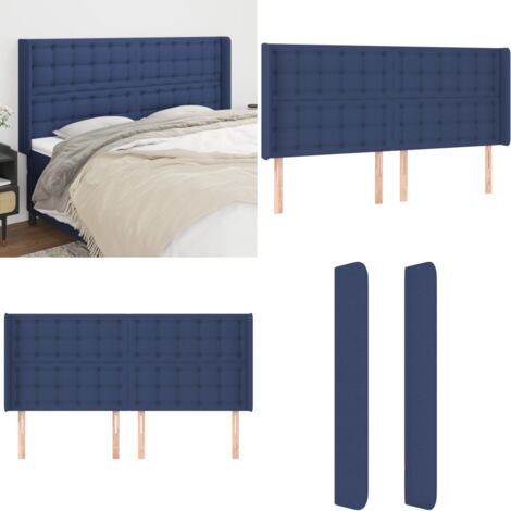 Cabecero con orejas de tela azul 203x16x118/128 cm - Cabecero con orejas - Cabecero azul
