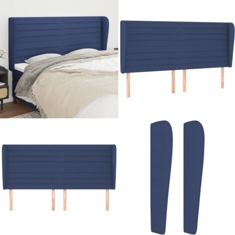 Cabecero con orejas de tela azul 203x23x118/128 cm - Cabecero con orejas - Cabecero azul