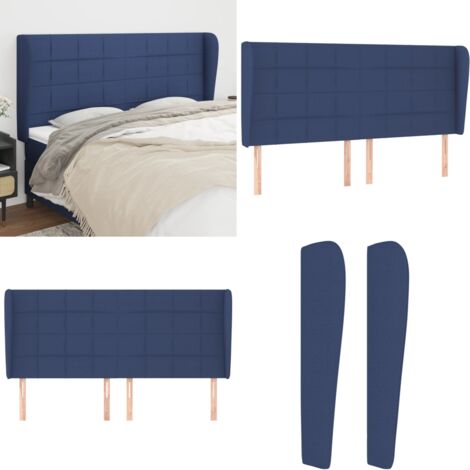 Cabecero con orejas de tela azul 203x23x118/128 cm - Cabecero con orejas - Cabecero azul