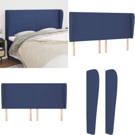 Cabecero con orejas de tela azul 203x23x118/128 cm - Cabecero con orejas - Cabecero azul