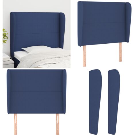 Cabecero con orejas de tela azul 93x23x118/128 cm - Orejas de cama - Cabecero azul