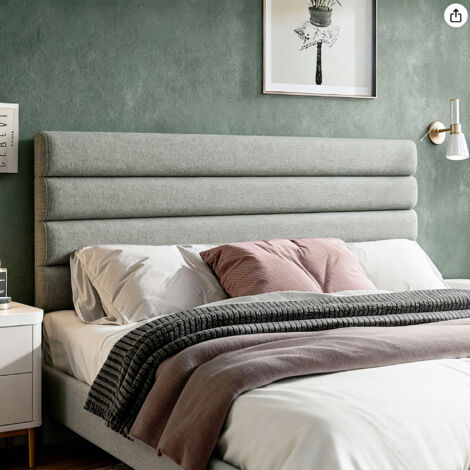 Cabecero de Cama 140 cm Tapizado en Lino Altura Ajustable de 3 Niveles 106/116/126 cm Montado a la Pared Gris
