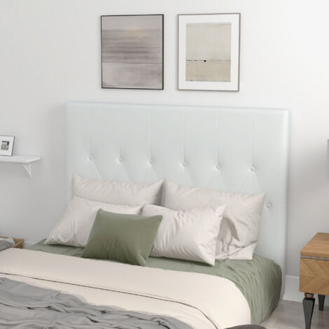 Cabecero de Cama 160 cm Tapizado en PU 2 Formas de Uso Vertical o Montado a la Pared Cabecero Blanco