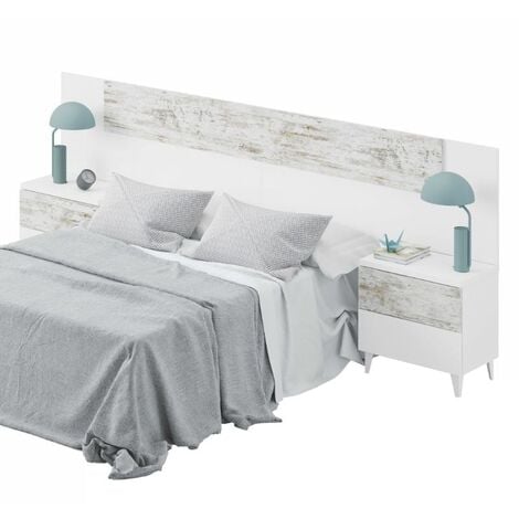 Cabecero de cama 2 mesitas color blanco y vintage dormitorio matrimonio estilo moderno nordico cabezal para camas 135 o 150cm