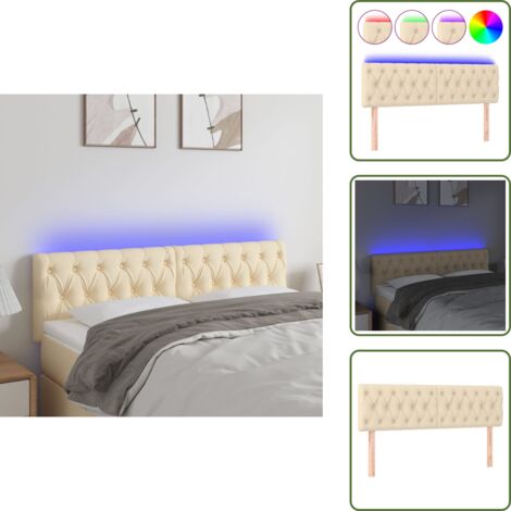 Cabecero de cama ajustable - vidaXL Cabecero con LED de tela color crema 160x7x78/88 cm - Cabecero con luz LED