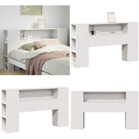 Cabecero de cama almacenaje madera maciza pino blanco 135 cm - Almacenamiento de cama - Madera maciza