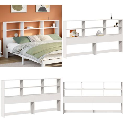 Cabecero de cama almacenaje madera maciza pino blanco 180 cm - Almacenamiento de cama - Cabecero de madera