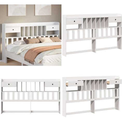 Cabecero de cama almacenaje madera maciza pino blanco 180 cm - Almacenamiento de cama - Cabecero de madera