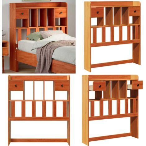 Cabecero de cama almacenaje madera maciza pino marrón 100 cm - Almacenamiento de cama - Madera maciza