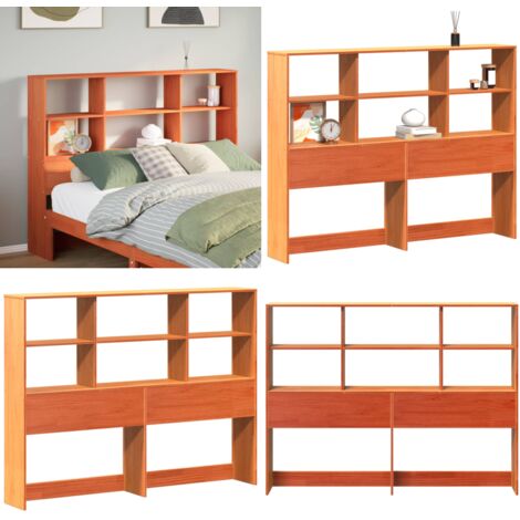 Cabecero de cama almacenaje madera maciza pino marrón 120 cm - Almacenamiento - Madera maciza