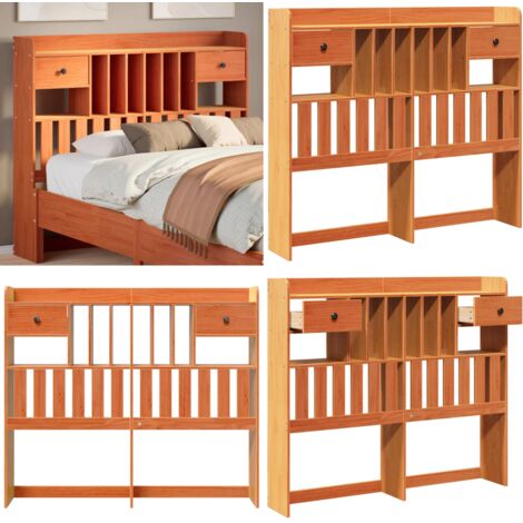 Cabecero de cama almacenaje madera maciza pino marrón 135 cm - Almacenamiento de cama - Madera maciza