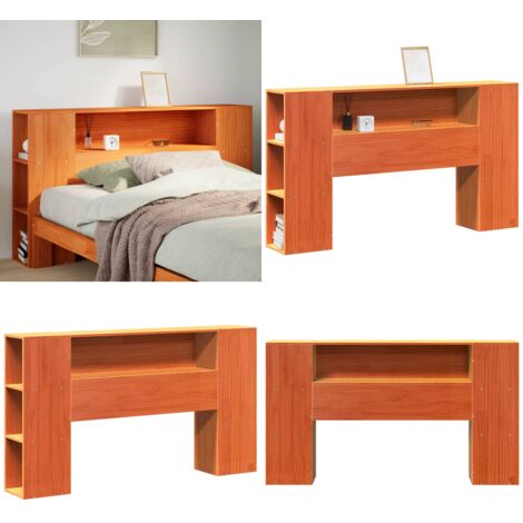 Cabecero de cama almacenaje madera maciza pino marrón 135 cm - Almacenamiento de cama - Madera maciza