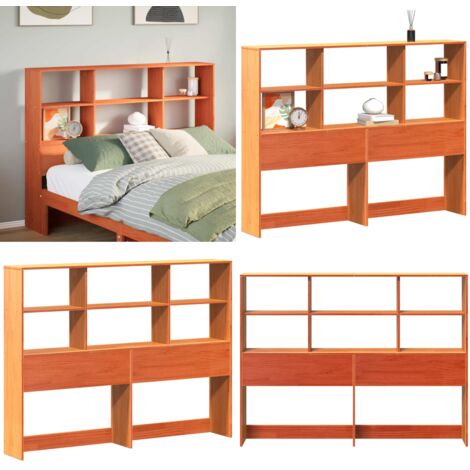 Cabecero de cama almacenaje madera maciza pino marrón 135 cm - Almacenamiento de cama - Madera maciza