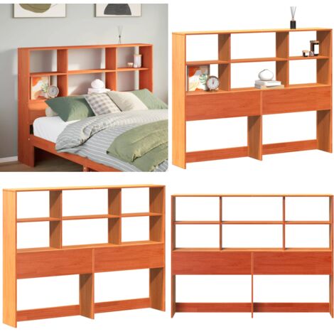 Cabecero de cama almacenaje madera maciza pino marrón 140 cm - Almacenamiento - Madera maciza