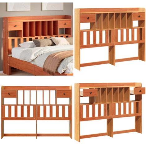 Cabecero de cama almacenaje madera maciza pino marrón 150 cm - Almacenamiento de cama - Cabecero de madera
