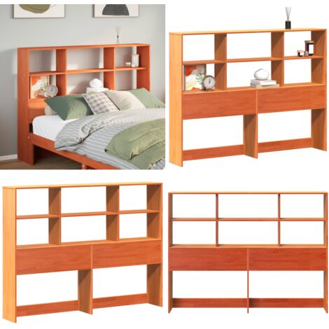 Cabecero de cama almacenaje madera maciza pino marrón 150 cm - Almacenamiento - Madera maciza