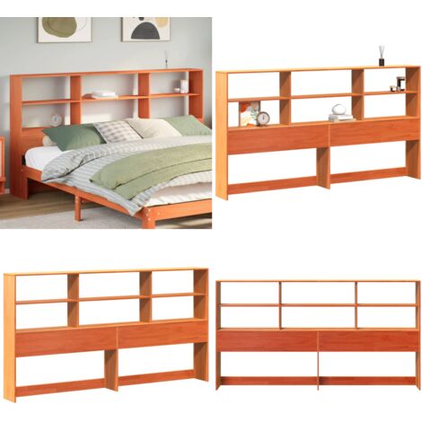 Cabecero de cama almacenaje madera maciza pino marrón 200 cm - Almacenamiento de cama - Madera maciza