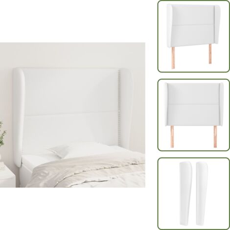 Cabecero de cama blanco - vidaXL Cabecero con orejas de cuero sintético blanco 103x23x118/128 cm - Cabecero con orejas