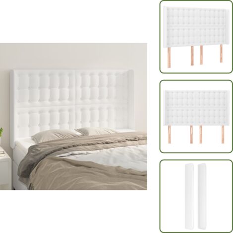 Cabecero de cama blanco - vidaXL Cabecero con orejas de cuero sintético blanco 147x16x118/128 cm - Cabecero de cama con orejas