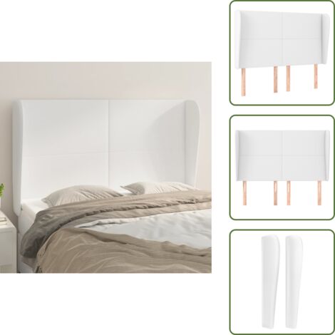 Cabecero de cama blanco - vidaXL Cabecero con orejas de cuero sintético blanco 147x23x118/128 cm - Cabecero de cama con orejas