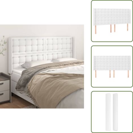 Cabecero de cama blanco - vidaXL Cabecero con orejas de cuero sintético blanco 163x16x118/128 cm - Cabecero con orejas