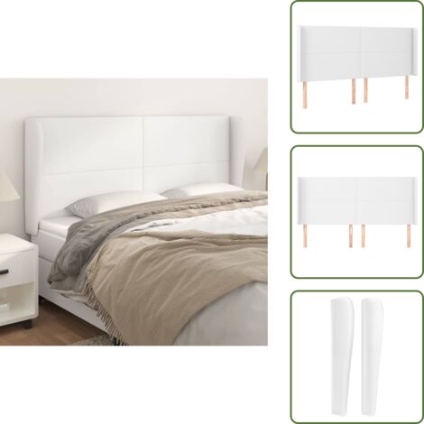 Cabecero de cama blanco - vidaXL Cabecero con orejas de cuero sintético blanco 163x23x118/128 cm - Cabecero con orejas
