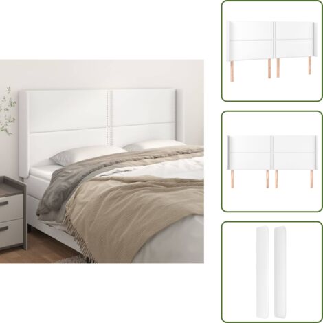 Cabecero de cama blanco - vidaXL Cabecero con orejas de cuero sintético blanco 203x16x118/128 cm - Cabecero de cama con orejas