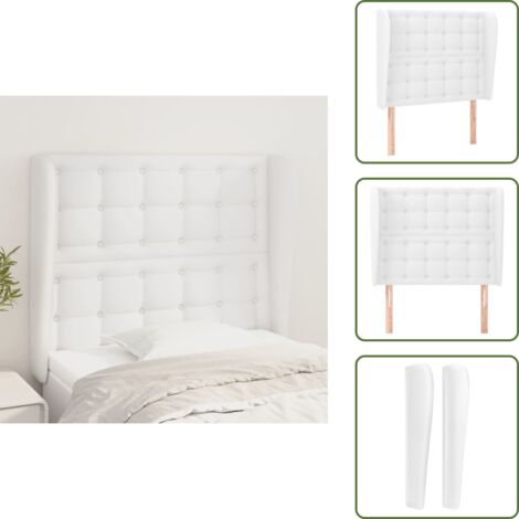 Cabecero de cama blanco - vidaXL Cabecero con orejas de cuero sintético blanco 83x23x118/128 cm - Cabecero de cama con orejas
