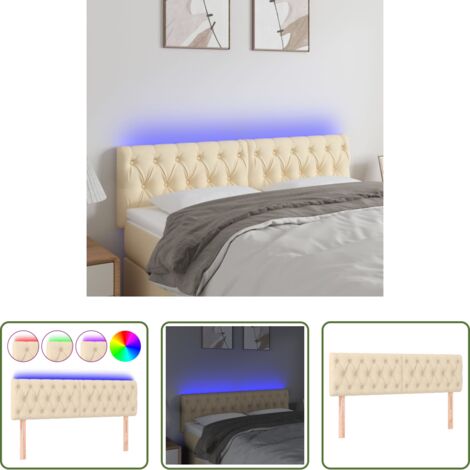 Cabecero de cama -  Cabecero con LED de tela color crema 160x7x78/88 cm