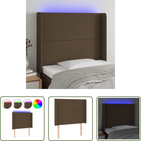 Cabecero de cama -  Cabecero con LED de tela marrón oscuro 103x16x118/128 cm