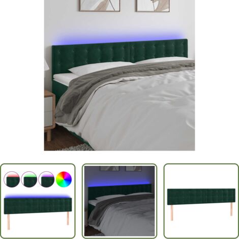 Cabecero de cama -  Cabecero con LED de terciopelo verde oscuro 180x5x78/88 cm