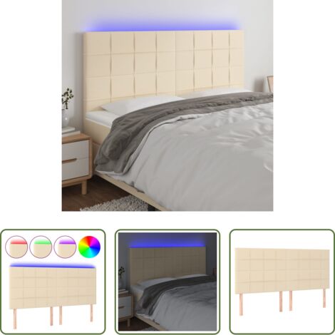 Cabecero de cama -  Cabecero con luces LED tela crema 160x5x118/128 cm
