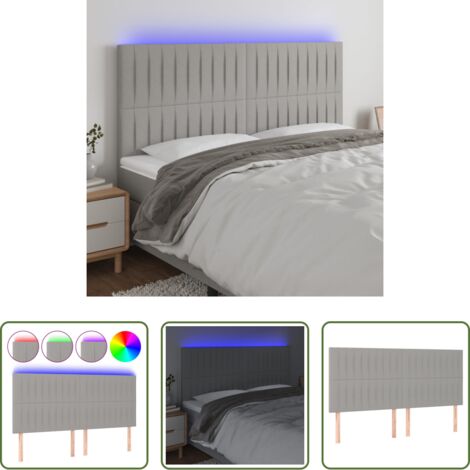 Cabecero de cama -  Cabecero con luces LED tela gris claro 180x5x118/128 cm