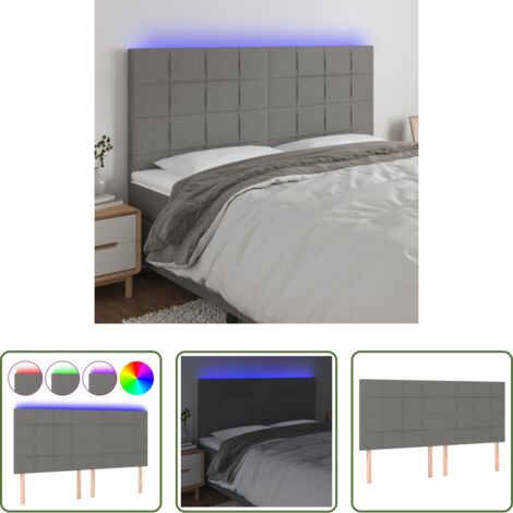 Cabecero de cama -  Cabecero con luces LED tela gris oscuro 180x5x118/128 cm