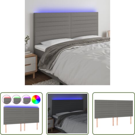 Cabecero de cama -  Cabecero con luces LED tela gris oscuro 180x5x118/128 cm