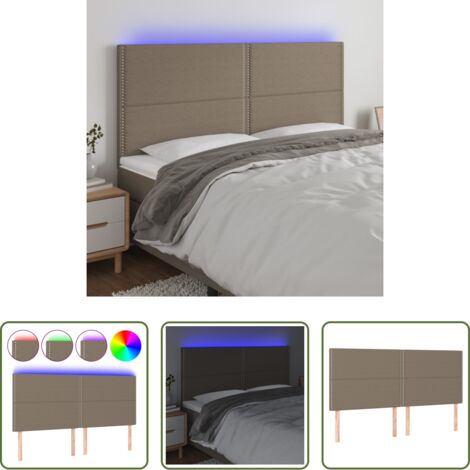 Cabecero de cama -  Cabecero con luces LED tela gris taupe 180x5x118/128 cm