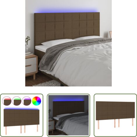 Cabecero de cama -  Cabecero con luces LED tela marrón oscuro 180x5x118/128 cm