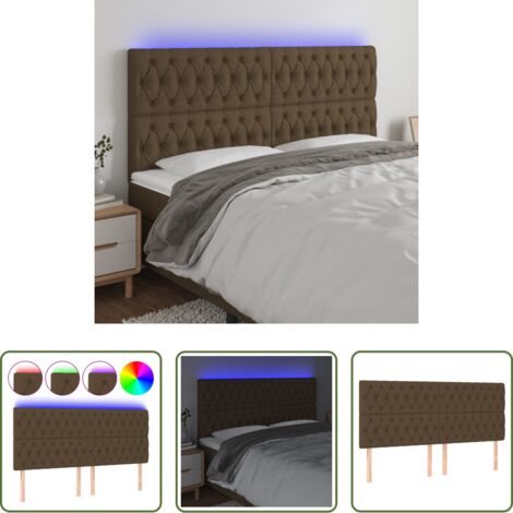 Cabecero de cama -  Cabecero con luces LED tela marrón oscuro 180x7x118/128 cm