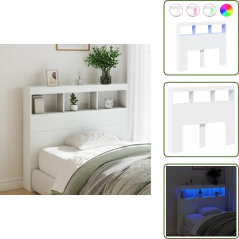 Cabecero de cama con almacenamiento - vidaXL Cabecero de cama con LED blanco 120x17x102 cm - Cabecero de cama de madera
